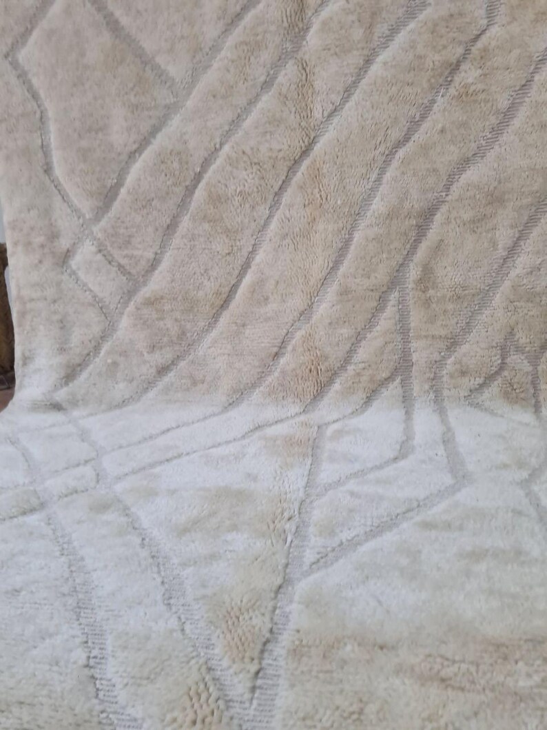 Neutral Moroccan Rug - Handmade Wool Carpet - Subtle Beige Geometric Design - Custom Sizes Available