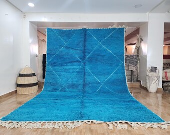 Blue Moroccan Berber Rug: Handmade Wool Rug with White Lines