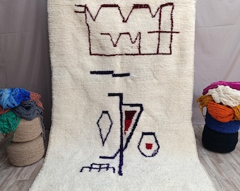 Tapis Beni Ourain minimaliste aux formes abstraites – Artisanat marocain fait main