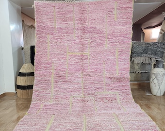 Handmade Pink Berber Wool Rug: Modern Abstract Moroccan Beni Ourain