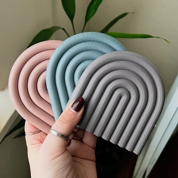 3D Printed Rainbow Coasters, Set of 3, Colorful Art Deco Coaster set, Pride Decor, Rainbow Art