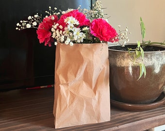 3D Printed Paper Bag Vase, Handbag Vase, Crinkle Bag, Minimal Unique Decor