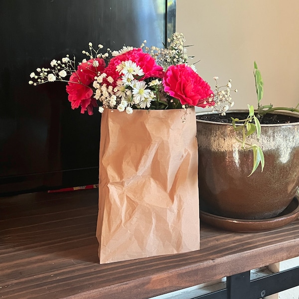 3D Printed Paper Bag Vase, Handbag Vase, Crinkle Bag, Minimal Unique Decor