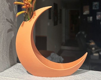 3D Printed Crescent Moon Vase for Flowers, Celestial Sun and Moon Decor, Boho Planter, Witchy Gothic Home Decor