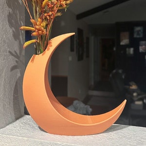 3D Printed Crescent Moon Vase for Flowers, Celestial Sun and Moon Decor, Boho Planter, Witchy Gothic Home Decor