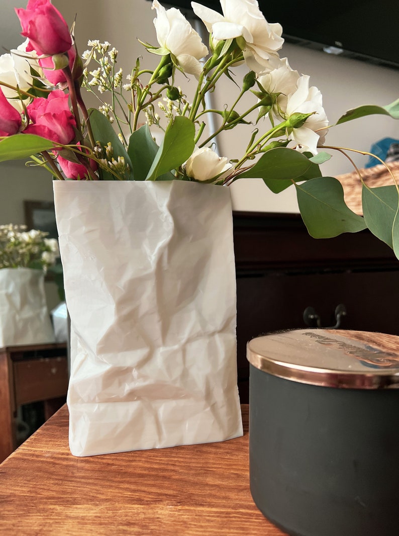 3D Printed Paper Bag Vase Handbag Vase Crinkle Bag Minimal Etsy