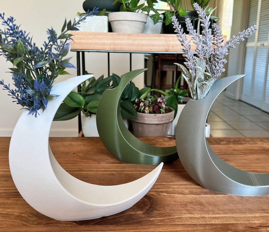 3D Printed Crescent Moon Vase for Flowers Celestial Sun and Etsy