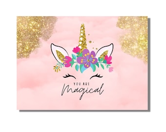 You Are Magical Unicorn Card, Printable Greeting Card for Her, Printable Birthday Card, Encouragement Digital Download Card