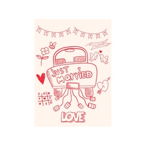 Carte de mariage Just Married, carte de jeunes mariés romantiques, carte de voeux et de félicitations bricolage, modèle d'enveloppe gratuit inclus