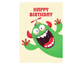 Kinderen verjaardagskaart, afdrukbaar, downloaden, grappige kinderen verjaardagskaart, Kids Monster Card