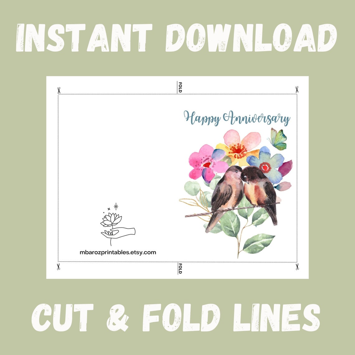 Happy Anniversary Card With Love Birds and Flowers, Romantic Handmade ...
