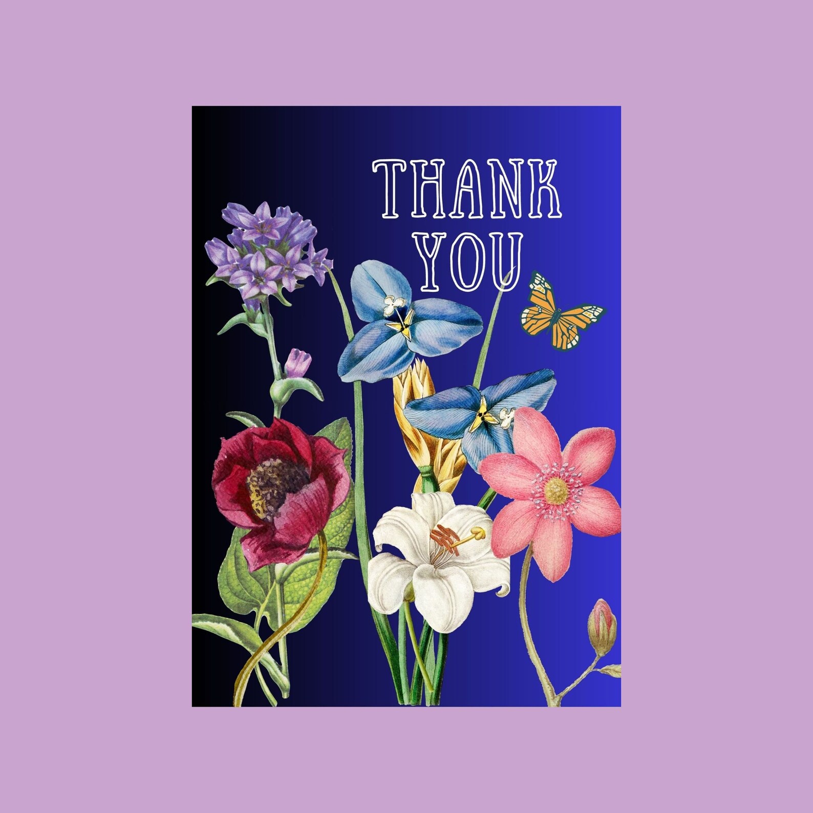 Thank You Card, Digital Download, Printable, Floral Thank You Card Etsy