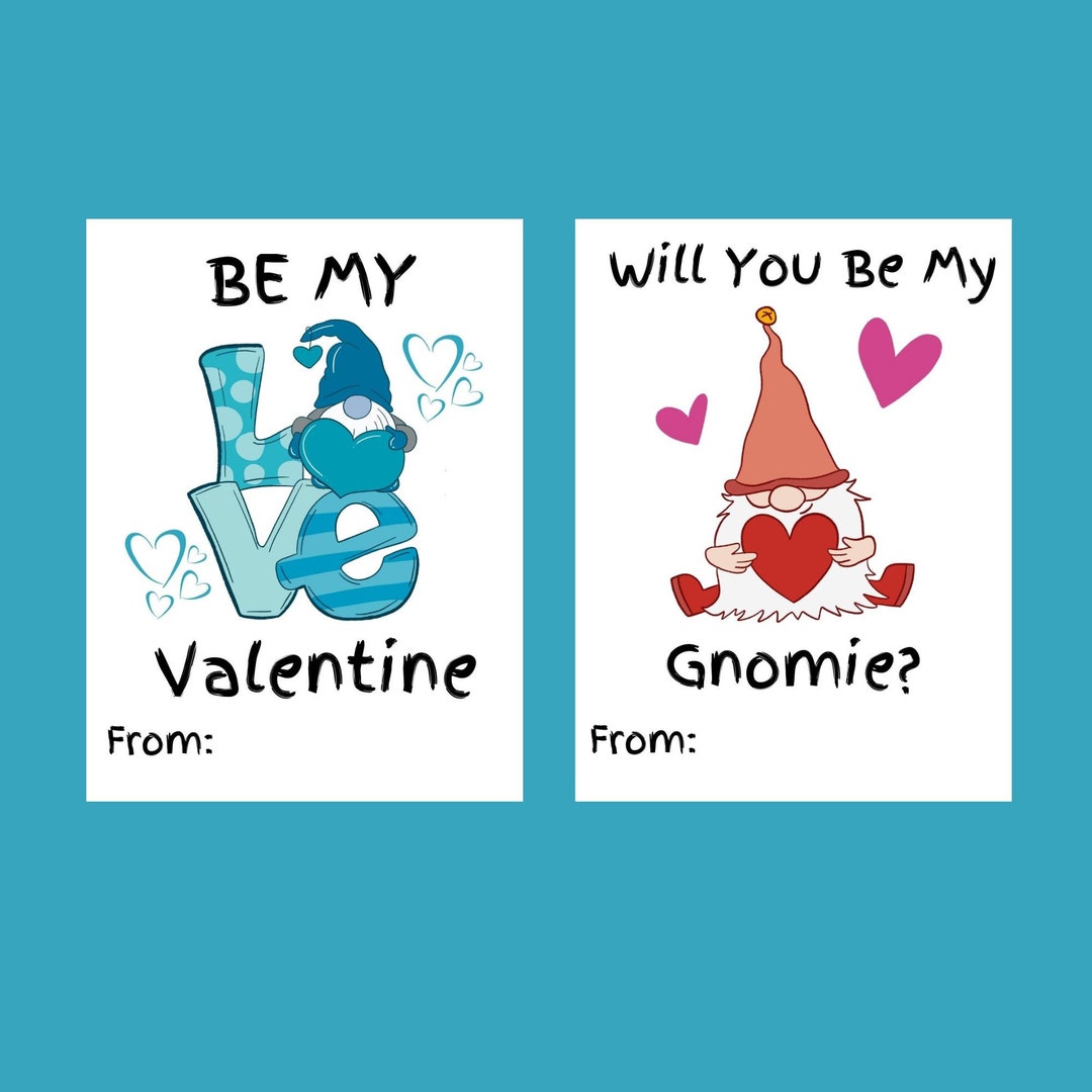 Valentine s Day Cards printable Kids Valentine s Day Cards Tags gnome Themed Valentine s Day