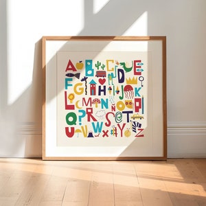 Spanish Alphabet Poster, ABC Alphabet Spanish Poster, Alphabet art, Español Alfabeto in a square shape