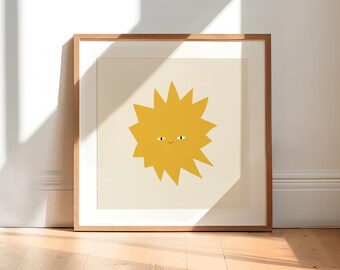Minimal Whimsical Sun Poster | Whimsical Sun Wall Art | Nursery Decor | Retro Sun Print | Playroom Wall Decor | Colorful Room Art (Square)