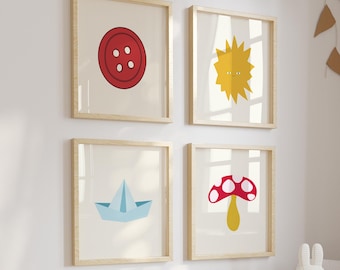 Paper Boat Poster | Minimal Paper Boat Poster | Paper Boat Wall Art | Modern Nursery Decor | Playroom Wall Decor (Square)