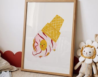 Leo Ice Cream Dream | Whimsical Nursery Art | Colorful Kids Room Decor | Playroom Wall Art