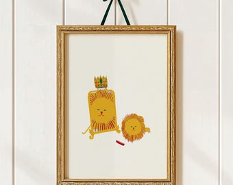 Lion Illustration Wall Art, Sh mesle Shir, Lion Poster