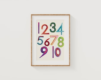Number Poster, Number Wall Art, Nursery Wall Art, Kids Room Decor, Playroom Decor, Classroom Prints, Educational Poster, 123 Poster