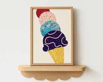 Ice Cream Poster | Ice Cream Shop Wall Art | Whimsical Ice Cream Decor | Colorful Dessert Print | Nursery Wall Art | Cafe Decor
