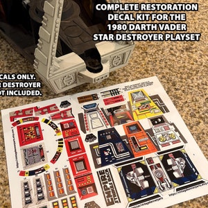 For 1980 Star Wars Darth Vader STAR DESTROYER PLAYSET - exact complete replacement - custom Die-Cut Peel-And-Stick Vinyl Decal Sheet