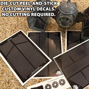 Fits all vintage STAR WARS Darth Vader TIE Fighter wings - exact replacement - custom Die-Cut Peel-And-Stick Vinyl Decals (set of 5 sheets)