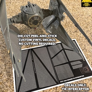 Fits vintage STAR WARS TIE Interceptor wings - exact replacement - custom Die-Cut Peel-And-Stick Vinyl Decals (set of 2 sheets)