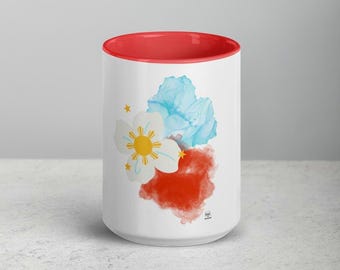 Tazza con cultura filippina con interno colorato / Tazza artistica con bandiera a farfalla filippina / Tazza filippina / Regalo filippino / Tazza da caffè / Tazza da tè / Tazza fantastica