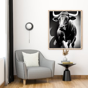 Black and White Bull Wall Art | Digital Download | Printable Bull Painting |