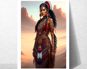 Native Indian Woman Art Print: Boho Style Portrait (Digital Download)