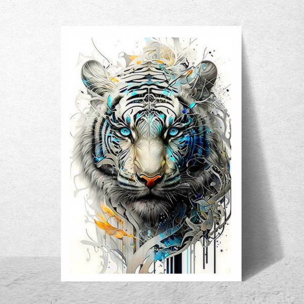 White Majestic Tiger | Tiger Creative Wall Decor | Printable AI Generated Image | Digital art | 3d art | Tiger art print | Modern art