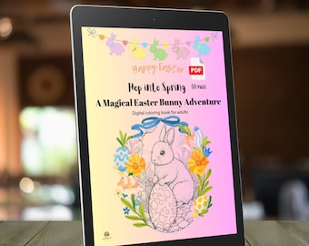 Hop Into Spring: Kolorowanka z Króliczkiem Wielkanocnym, Cyfrowa przygoda z kolorowaniem dla dorosłych, Relaksujące kolorowanki z Króliczkiem dla dorosłych, PDF