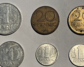 Vintage DDR Münzen 1958-1983: 1 Mark; 50, 20, 10, 1 Pfennig - verschiedene Jahre