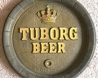 Vintage 1980s - Beer keg top sign - 40cm/17inch - Great for Man cave - Carlsberg; Tuborg