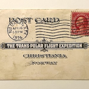 Cartão postal de voo aéreo de 1924: comemorando a Expedição Aérea Transpolar de Amundsen