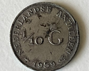 Moneda de plata de las Antillas Neerlandesas, 1/10 florín, 1959 - KM#3