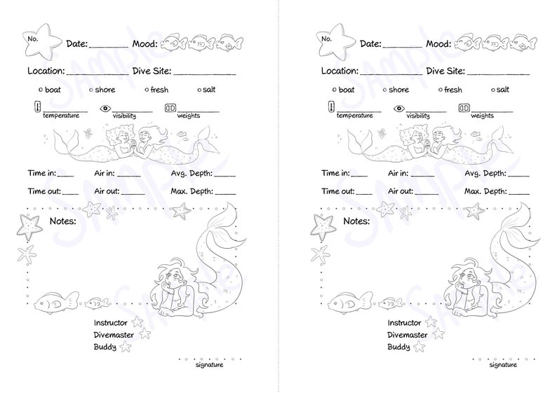 Digital Scuba Diving Log Book Printable A5 Sheet Beautiful Etsy