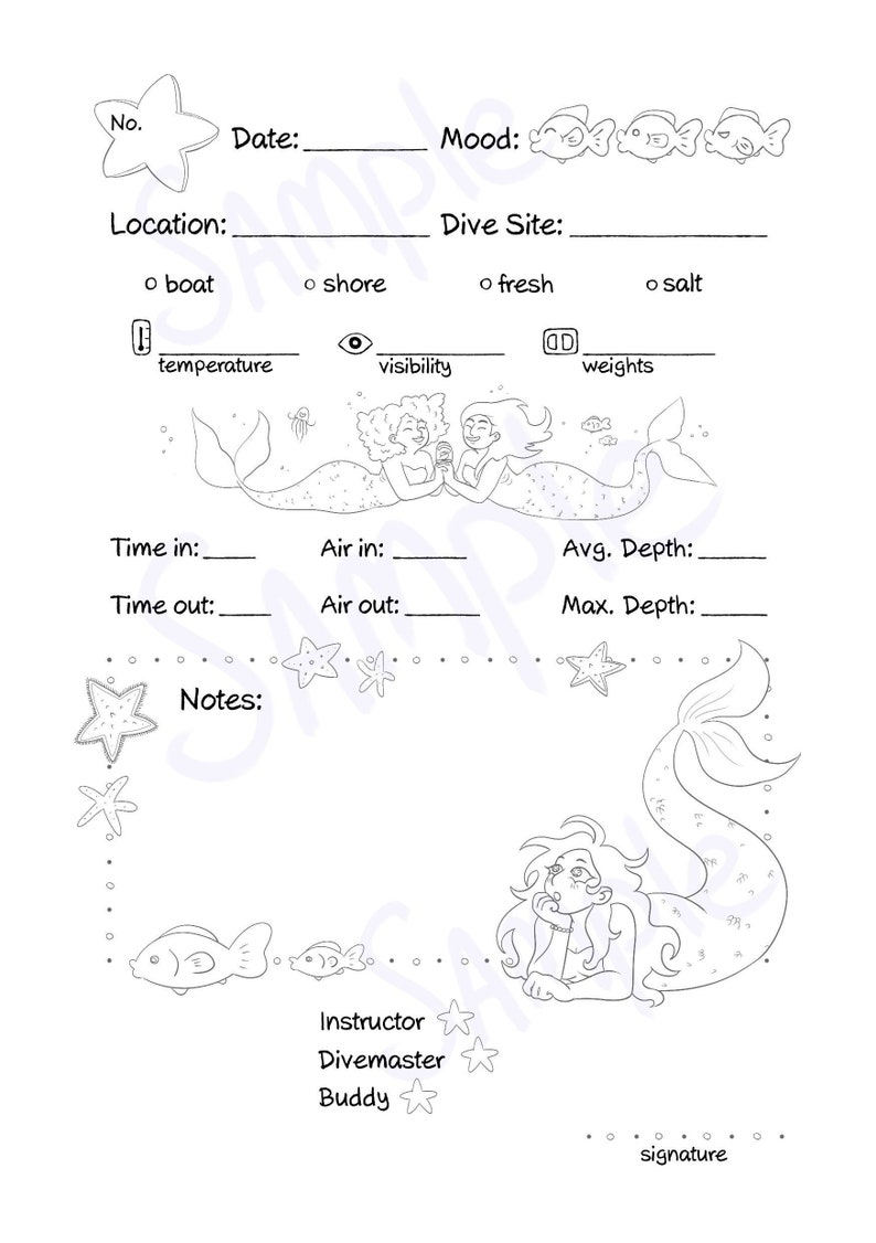 Digital Scuba Diving Log Book Printable A5 Sheet Beautiful Etsy