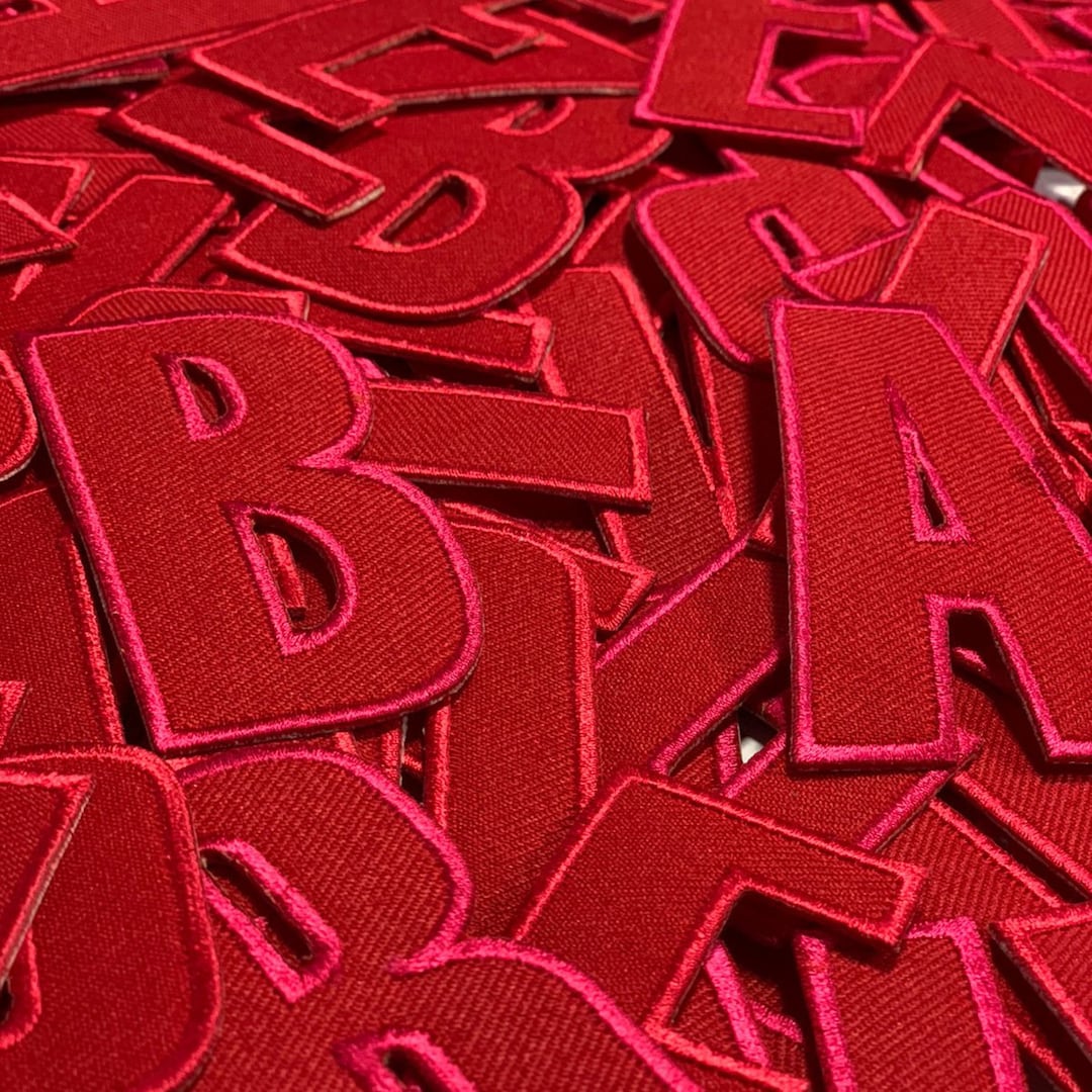 Red Embroidered Letter Patches Iron on Badge Alphabet Words Clothes
