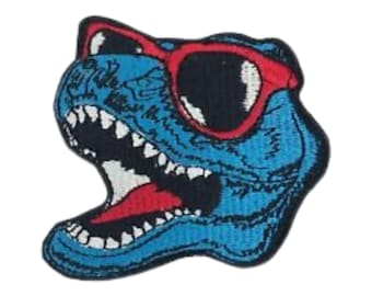 Dinosaure avec des lunettes broderie patch fer à coudre sur badges appliques