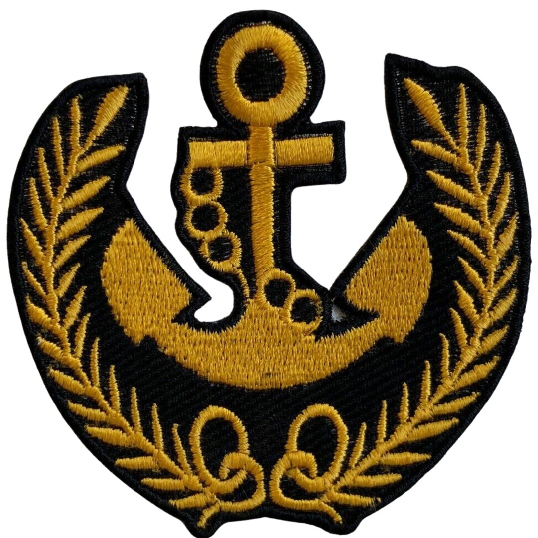 Iron On Nautical Anchor Patch Appliqué Black Gold - Foto 11