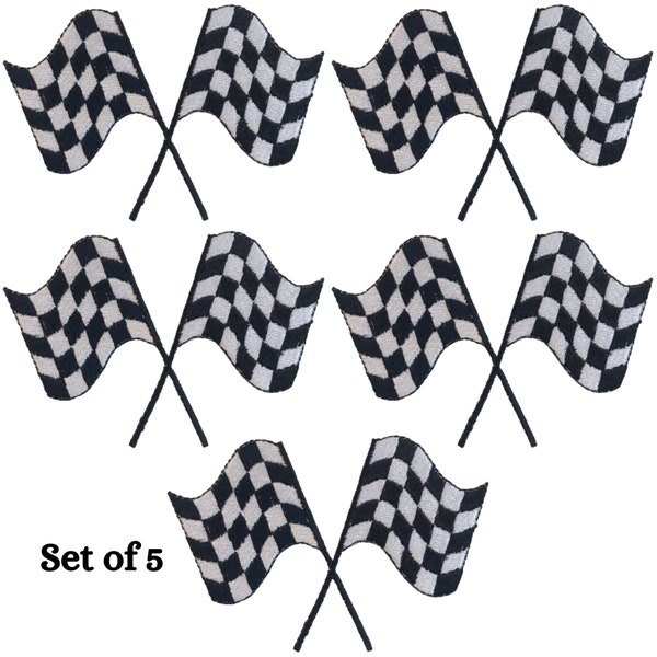 Chequered Flag Patch, Racing Finish Flag Badge, Checkered Flag Embroidered Patch, Sew Or Iron On Motorsport Patch, Set Of 5