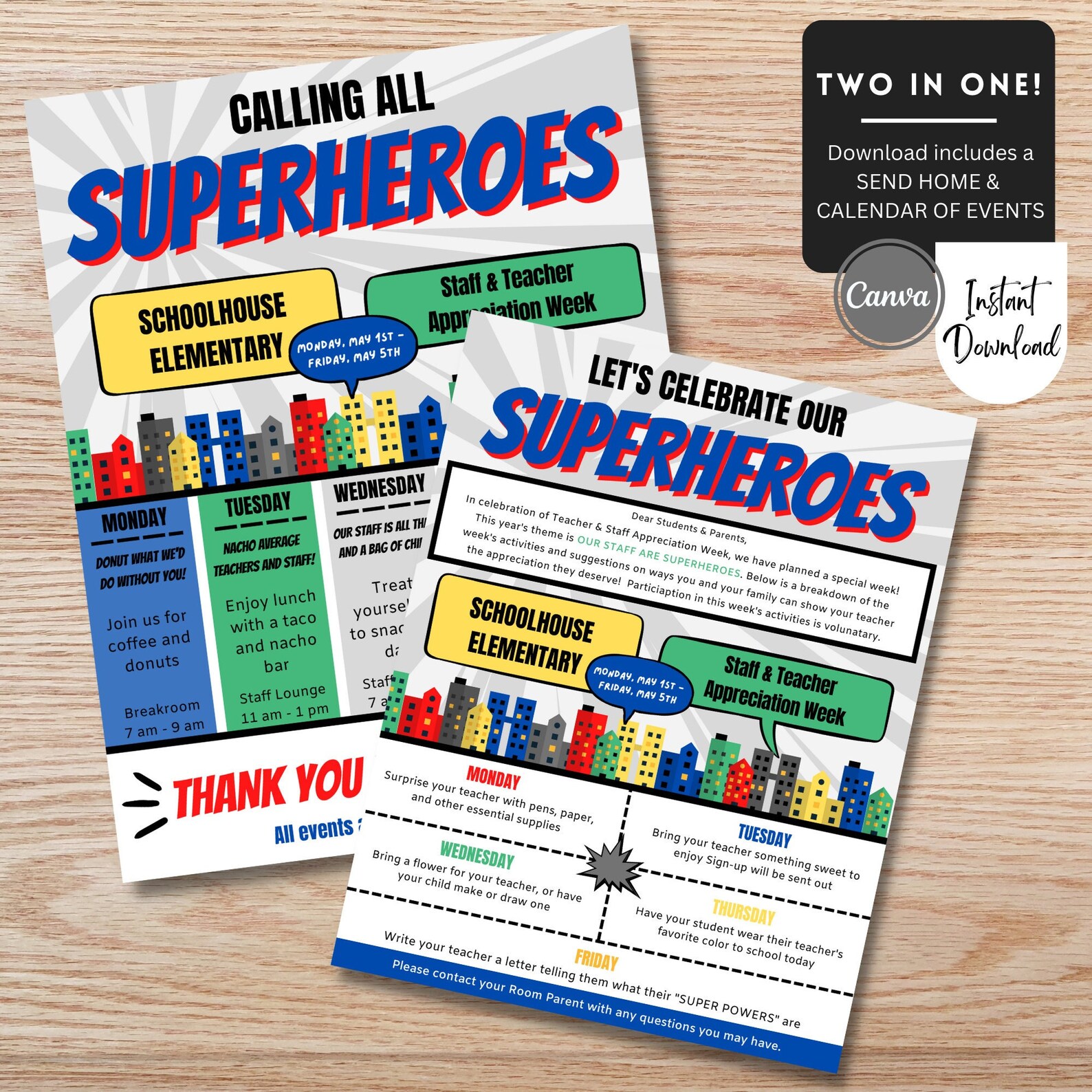 EDITABLE Superhero Theme Teacher and Staff Appreciation Week - Etsy
