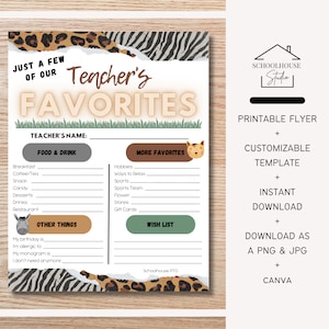Modelo de Favoritos para Professores da Selva: Introdução Editável de Volta às Aulas e Semana de Agradecimento aos Professores (Canva, Apostila para Imprimir, Download Digital)