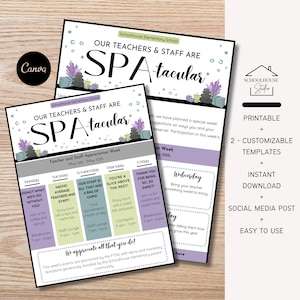 EDITABLE Spa Theme Spa-tacular Teacher and Staff Appreciation Itinerary Flyer, Send Home Letter, Schedule Events, Canva, Printable