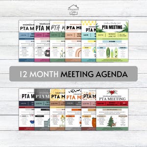 Sjabloon vergaderagenda: bewerkbare seizoenshand-outbundel voor het hele jaar - PTO, PTA, Classroom, HOA, Office (canva, afdrukbaar, digitale download)