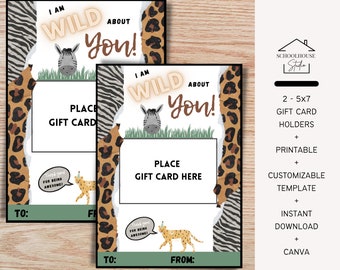EDITABLE Jungle Wild About You Themed Gift Card Holder, Appreciation Gift, Printable Template, Instant Download, Canva, School,End of Year