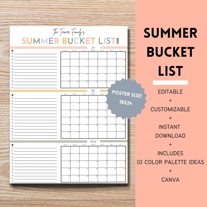 EDITABLE &amp; PRINTABLE Summer Bucket List Poster Family - Etsy