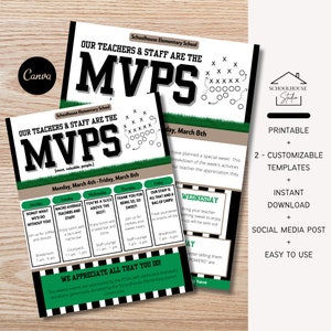 Folleto editable de agradecimiento a profesores y personal con temática de fútbol de MVP Sports, carta para enviar a casa, programar eventos, para padres de aula, imprimible