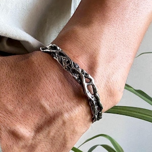 Silver Cuff Bracelet, Handmade Sterling Silver with Antique Finish, Cuff Bracelet Men, Men&#39;s Bracelet, Bangle Bracelet Men, Gift for Him